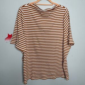Old Navy Ribbed Boat Neck Tee Earth Brown Stripe Plus Size 4X NEW NWT